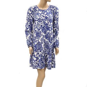 Lilly Pulitzer Tunic Mini Dress Long-Sleeve Floral Printed Cotton Beach S 286825